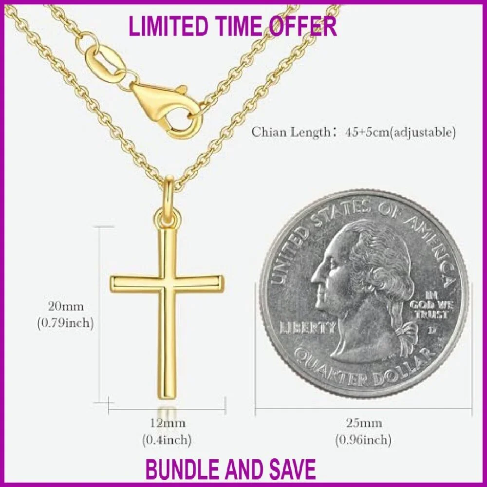 14K Gold Plated Cross Pendant Necklace Adjustable Chain Women's Jewelry
